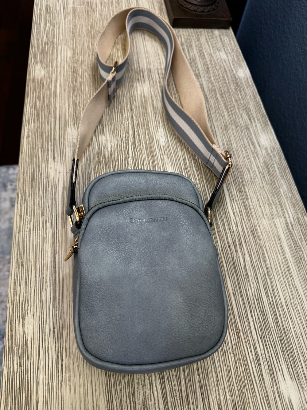 Bostanten Lotty Light Blue Crossbody Bag with Striped Adjustable Strap